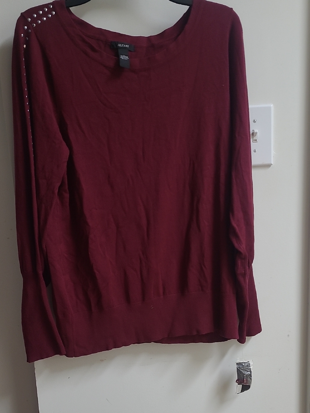 Alfani Women's Burgundy Crewneck Sweater with Arms Studs